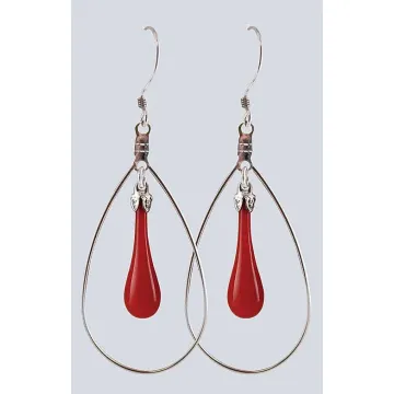 Fenton Art Glass - Hoop Style Teardrop Earrings - Maraschino Cherry