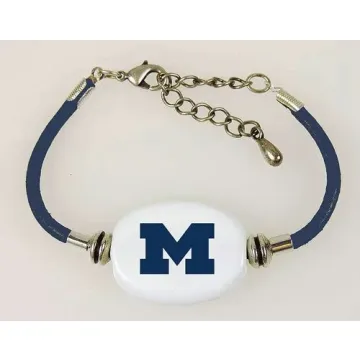 Fenton Collegiate Logo Leather Cord Bracelet - Michigan Wolverines Glass Bead