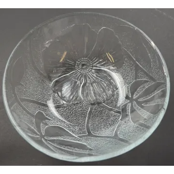 Clear Pebbled Glass Embosssed Floral Pattern Bowl - 6.625 Wide