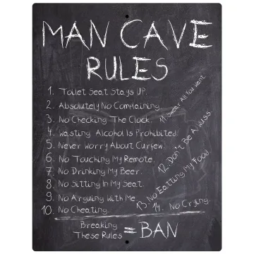 Aluminum Sign - Man Cave 14 Rules Chalkboard List