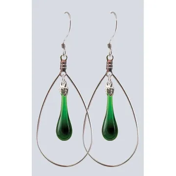 Fenton Art Glass - Hoop Style Teardrop Earrings - Emerald