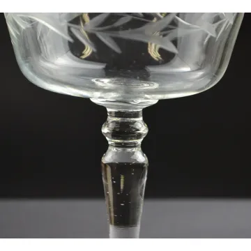 Clear Etched Glass Holly Design Tall Sherbet - 5.375 Tall