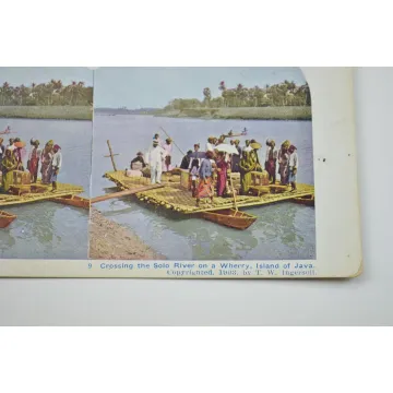 Stereoview By T. W. Ingersoll - No. 9 - Crossing The Solo River On A Wherry, Island Of Java - Antique 1903
