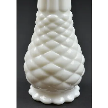 Milk Glass Diamond Pattern - Bud Vase - 9 Tall