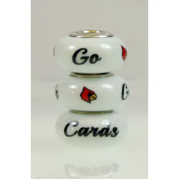 Fenton Milk Glass Collegiate Bead - Louisville -Go Cards - Sterling Silver Lined