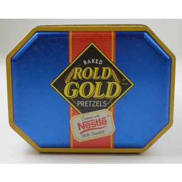 Baked Rold Gold Pretzels Covered With Nestle Milk Chocolate 12 Oz Tin - 10 Tall