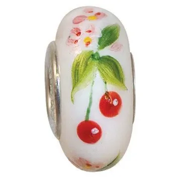 Fenton Art Glass Artisan Crafted Bead - Cherries and Blossoms - St. Silver Lined