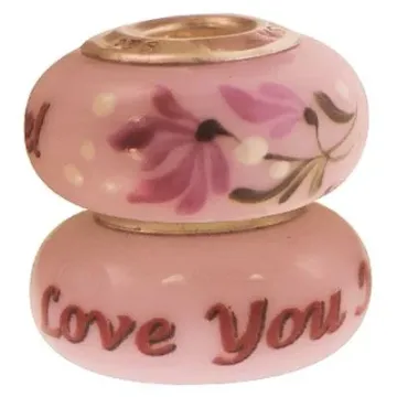 Fenton Art Glass Bead - Love You More - Hand Painted & Sterling Silver Core