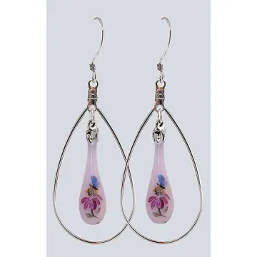 Fenton Art Glass - Hoop Style Teardrop Earrings - Butterfly Blessings