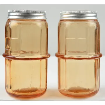 Amber Salt & Pepper Shakers With Black Wire Carrier - 7.75 Tall