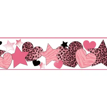 Diva Pink Cheetah Hearts Stars Wallpaper Border Chesapeake BBC94051B