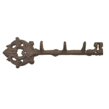 Cast Iron Wall Hook Rack - Antique Skeleton Key Style - 3 Hooks - 12 Long
