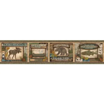 Tugalo Green Bear Paw Lodge Wallpaper Border Chesapeake TLL01561B
