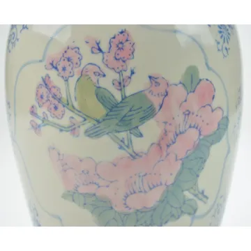 Decorative Art Pottery Vase - Flowers & Birds Design - 12 Tall