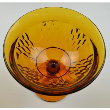 Vintage Amber Glass Compote - 7 Tall