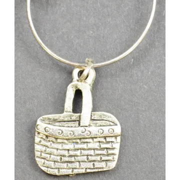 Silver Toned Single Handle Basket Charm - Orange & Clear Beads