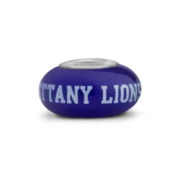 Fenton Blue Glass Collegiate Bead - Penn State - Sterling Silver Lined