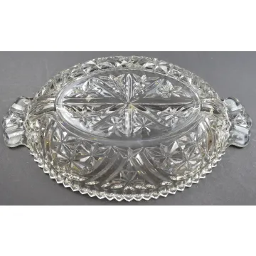 Anchor Hocking Glass - Stars & Bars Pattern - 2 Part Relish Dish