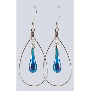 Fenton Art Glass - Hoop Style Teardrop Earrings - Bright Aqua Iridized