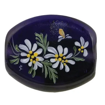 Fenton Artisan Crafted Glass Bead - Daisies by Moonlight - 1.26 Oval