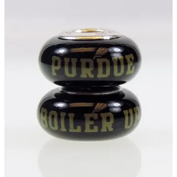 Fenton Black Glass Collegiate Bead - Purdue University - Sterling Silver Lined