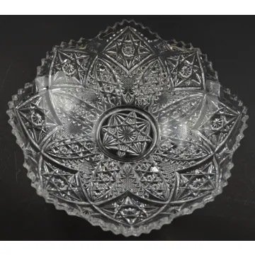 Clear Cut Glass Diamond Pattern Scalloped Bowl - 9.875 Round