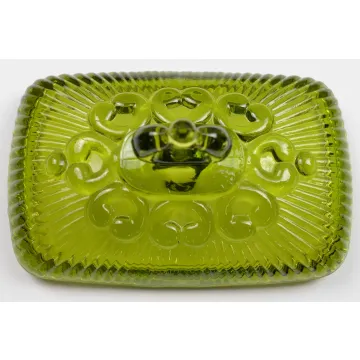 Indiana Glass - Lace Edge Olive Green - Footed Candy Box With Lid - 7.25 Long
