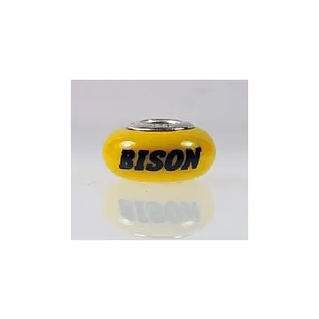 Fenton Yellow Glass Collegiate Bead - North Dakota State - Sterling Silver Lined