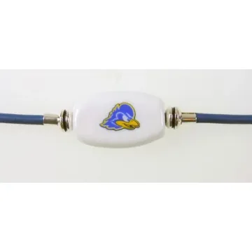 Fenton Collegiate Logo Leather Cord Bracelet- Delaware Blue Hen Milk Glass Bead
