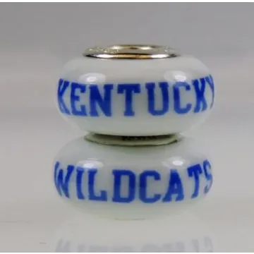 Fenton Milk Glass Collegiate Bead - Kentucky Wildcats - Sterling Silver Lined