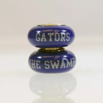 Fenton Blue Glass Collegiate Bead - Florida Gators - Sterling Silver Lined