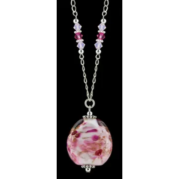 Fenton Art Glass - Sterling Silver Chain Necklace With La Rosa Pendant