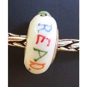 Fenton Art Glass Artisan Crafted Bead - Bookworm Boogie - Sterling Silver Lined