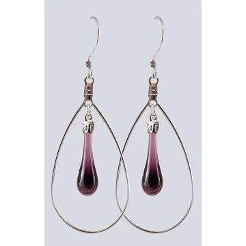 Fenton Art Glass - Hoop Style Teardrop Earrings - Amethyst
