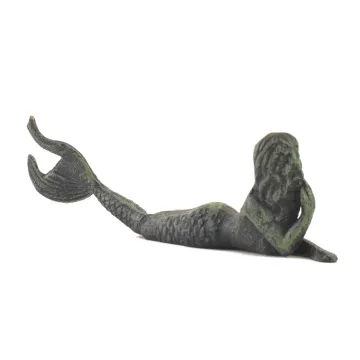 Cast Iron Laying Mermaid Figure - Verdigris - 9.75 Long"