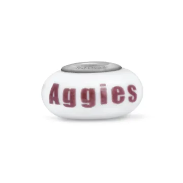 Fenton Milk Glass Collegiate Bead - Texas A & M - Sterling Silver Lined