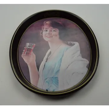 Coca Cola Metal Oval Advertising Tray - Woman Holding A Glass of Coke - Vintage Collectible