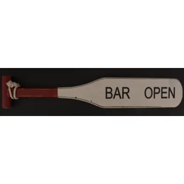 Wooden Boat Oar Hanging Wall Sign - Bar Open - 23.375 Long