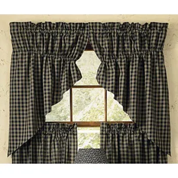 Park Designs Sturbridge Black Lined Gathered Curtain Swag 72in x 63in