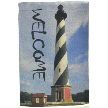 Flag Emotes - Double Sided Garden Flag - Welcome Black & White Lighthouse