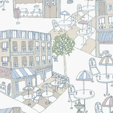 Café Wallpaper Blue, Beige, Pink Norwall Wallcovering KE29941