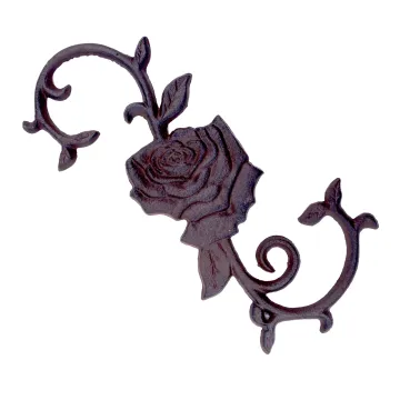 Cast Iron S Style Plant Hook - Rose Flower - 11.25" Long