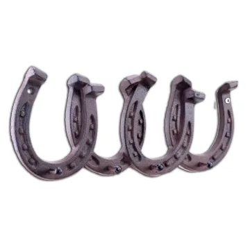 Cast Iron Wall Hook Rack - Horseshoes - 4 Hooks - 11.75" Wide