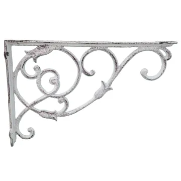 Cast Iron Wall Shelf Bracket - Ornate Vine - Distressed White - 13.5" Deep