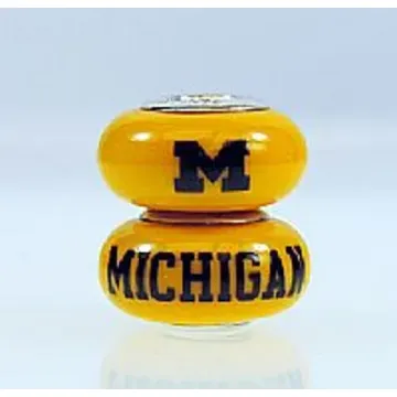 Fenton Yellow Glass Collegiate Bead - Michigan Wolverines - Sterling Silver Line
