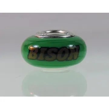 Fenton Green Glass Collegiate Bead - North Dakota State - Sterling Silver Lined