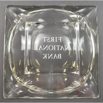 First National Bank Ashtray - Clear Square Glass - 4.75 Wide