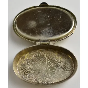 Jade Top & Metal Base Trinket Box - Hand Painted Floral Pattern