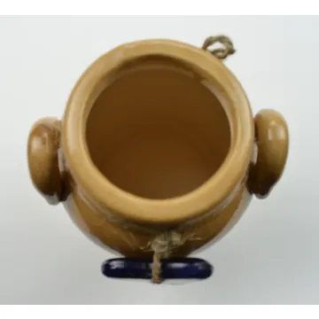 Ceramic Crock With Hanging Blue Heart Ornament - 6.25 Tall