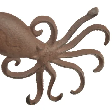 Cast Iron Wall Hook - Octopus With 6 Hooks - Rust Brown - 6.75 Tall